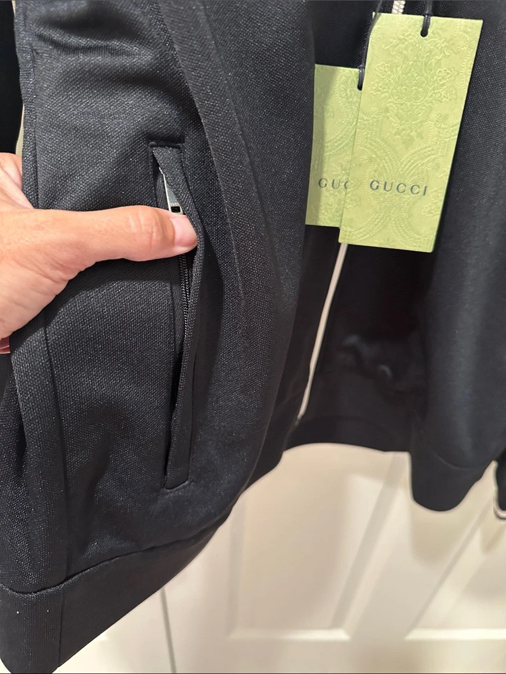 Gucci Black Track Jacket with Green and Red Stripe